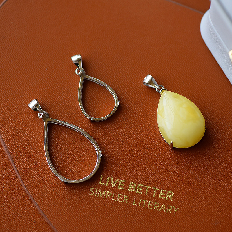 S925纯银吊坠空托女款水滴DIY蜜蜡松石玉石镶嵌15*20 17*24 20*29