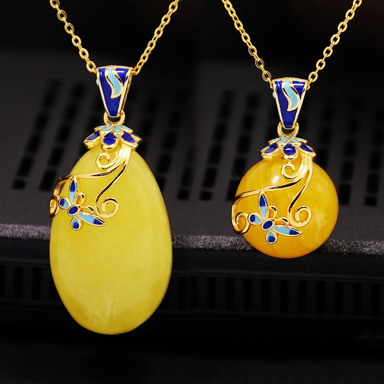 925纯银吊坠针扣头景泰蓝时尚女款圆珠DIY蜜蜡松石玉石扣配件配饰