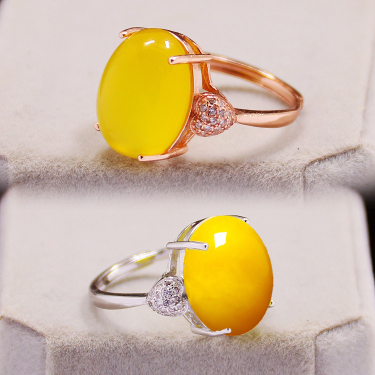 diy四爪蜜蜡玉石琥珀戒指空托