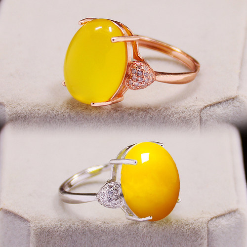 diy四爪蜜蜡玉石琥珀戒指空托