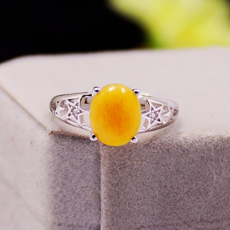 diy五角星四爪蜜蜡玉石戒指空托