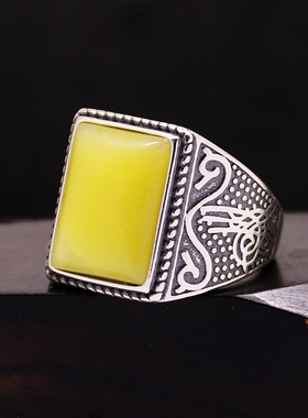 戒指空托泰银方形DIY玉石镶嵌