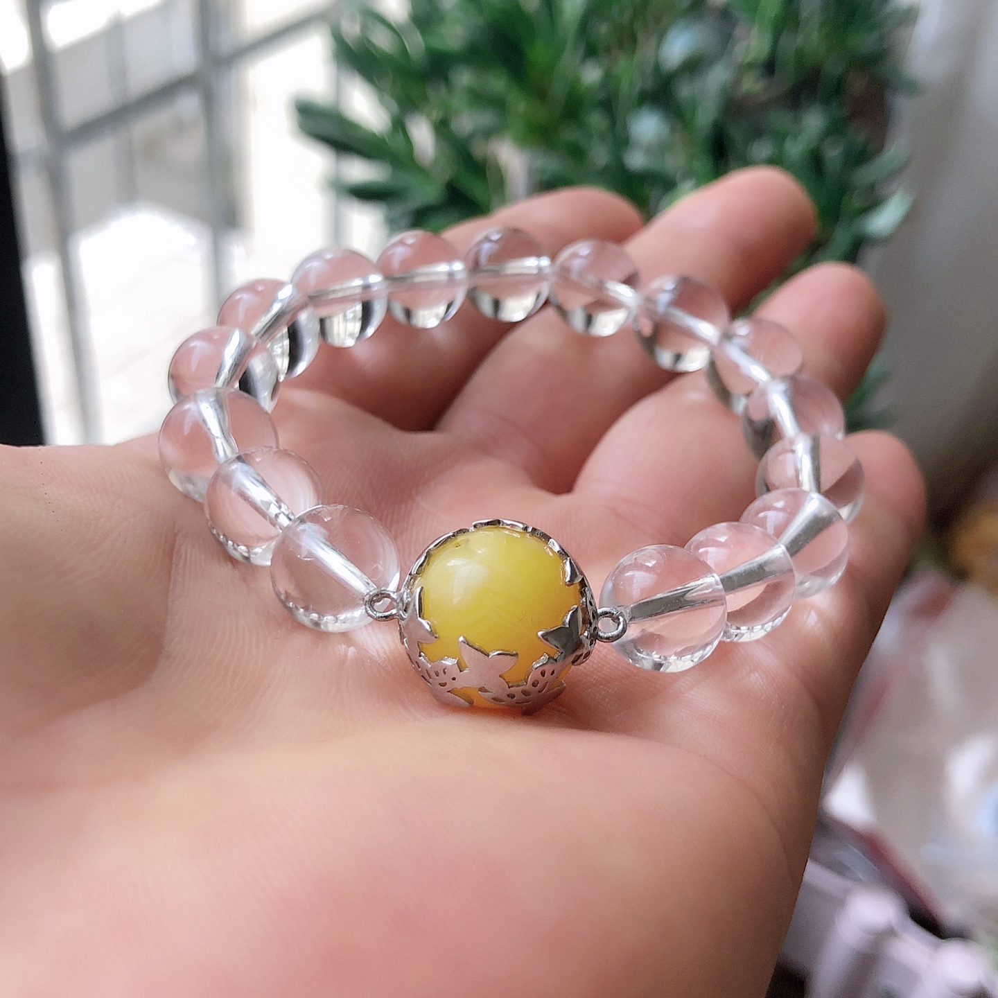 S925纯银圆珠球笼空托双耳穿手链