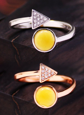 diy纯银镶嵌圆形蜜蜡玉石戒指托