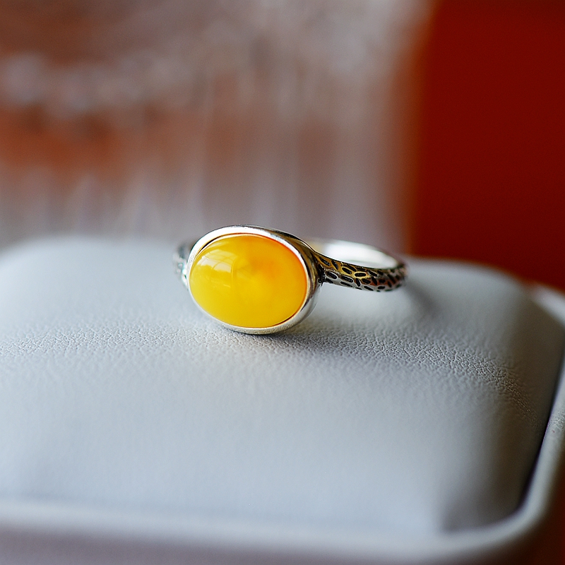 S925纯银戒指空托复古泰银女款DIY蜜蜡松石南红玉石镶嵌活口8*10