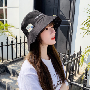 帽子夏季新款防晒遮阳帽韩版双面布标渔夫帽日系大头围太阳帽潮女