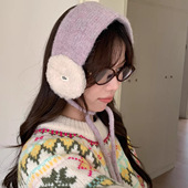 耳套女冬季 韩版 拼色毛绒时尚 保暖防寒骑系带护耳可折叠耳包耳捂子
