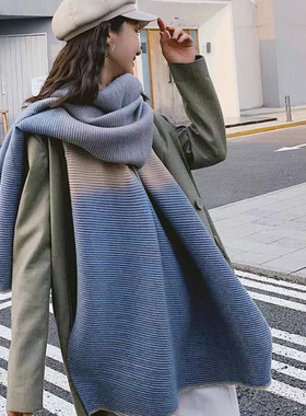 纯色保暖渐变压皱学生仿羊绒围巾