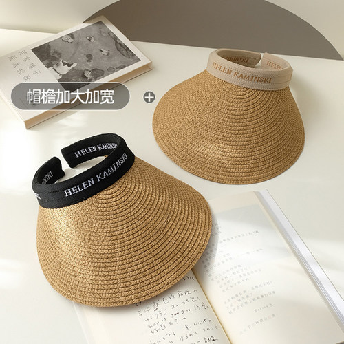夏季大檐宽檐防晒帽骑车户外遮阳帽子女时尚空顶帽百搭草编太阳帽 - 封面