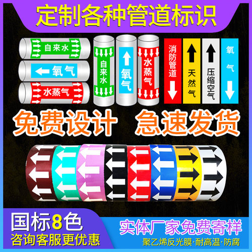 工厂流向压缩蒸气管标识贴