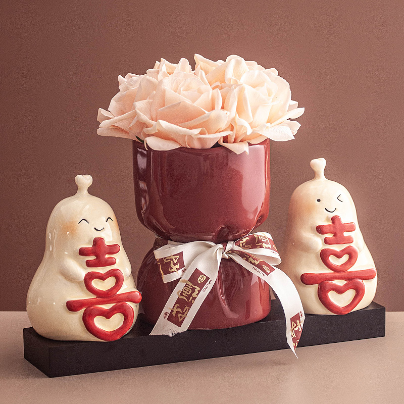 丼美永不分离双喜花瓶摆件