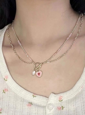 粉色爱心吊坠珍珠鹿妮