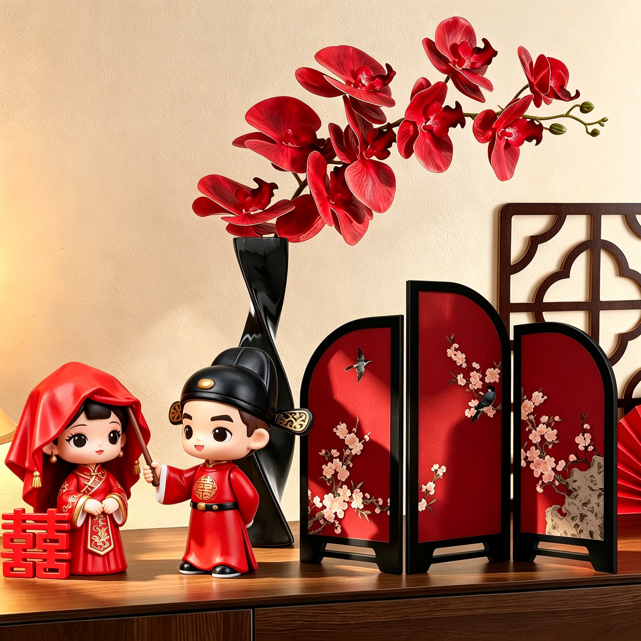 结婚摆件新婚礼物娃娃新娘公仔玩偶人偶婚房喜字婚庆桌面装饰屏风
