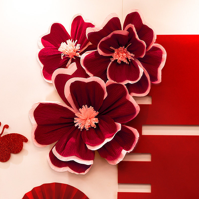 婚房褶皱花皱纹纸花装饰新房床头卧室背景墙布置假花订婚婚庆用品