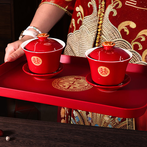 敬茶杯结婚套装一对喜碗筷杯子婚礼红色改口茶具敬酒陪嫁用品大全