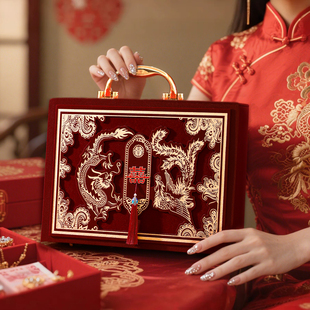 绒布订婚彩礼钱盒子彩礼箱现金装钱提亲结婚礼盒嫁妆20万礼金盒