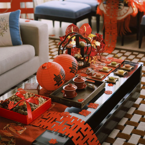 婚房布置结婚茶几套装客厅摆件装饰敬茶桌男方女方订婚宴酒店全套