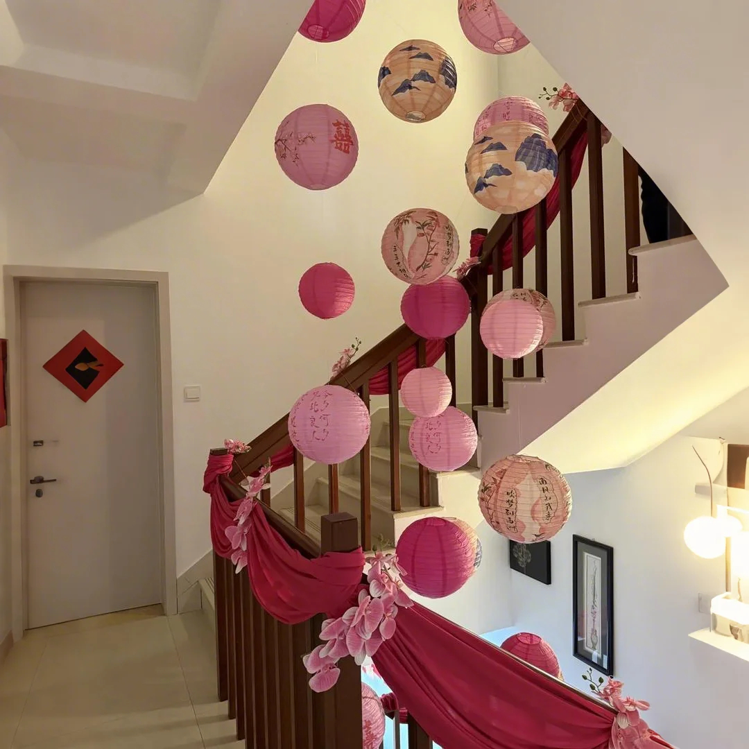 新房楼梯灯笼背景墙面装饰结婚礼农村喜字贴KT婚房布置全套男女方