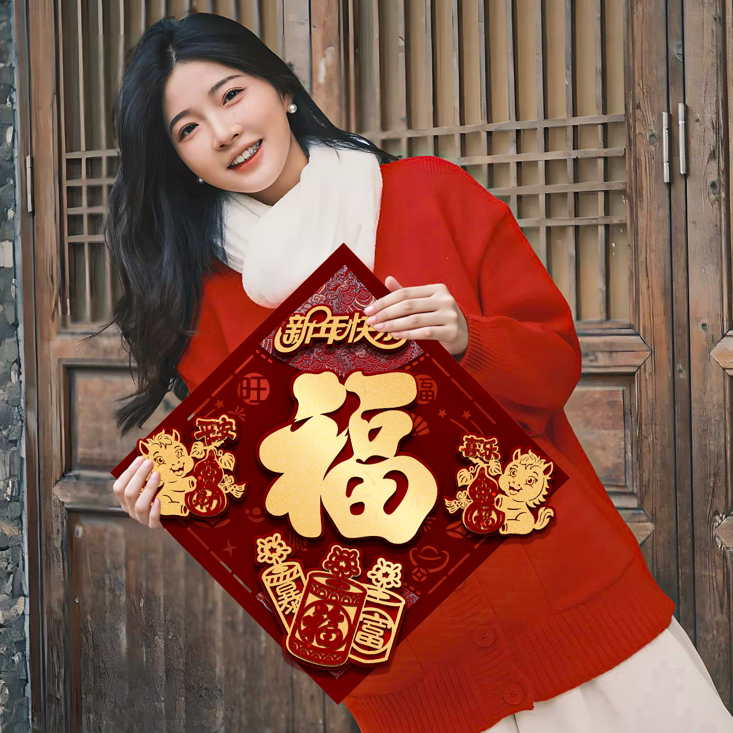 马年2026春节福字门贴过年植绒立体入户门装饰贴新年大门布置贴画