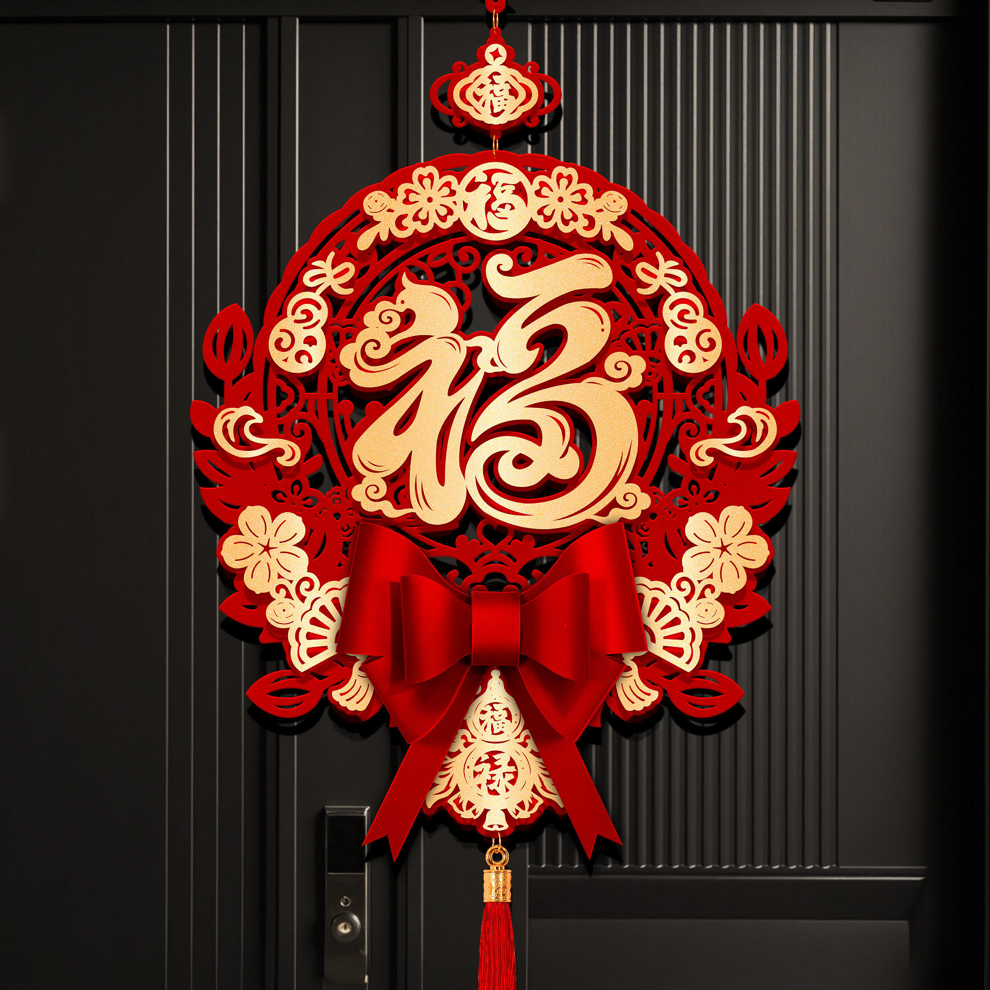 福字门贴2026马年立体挂饰绒布创意新年过年春节装饰入户大门