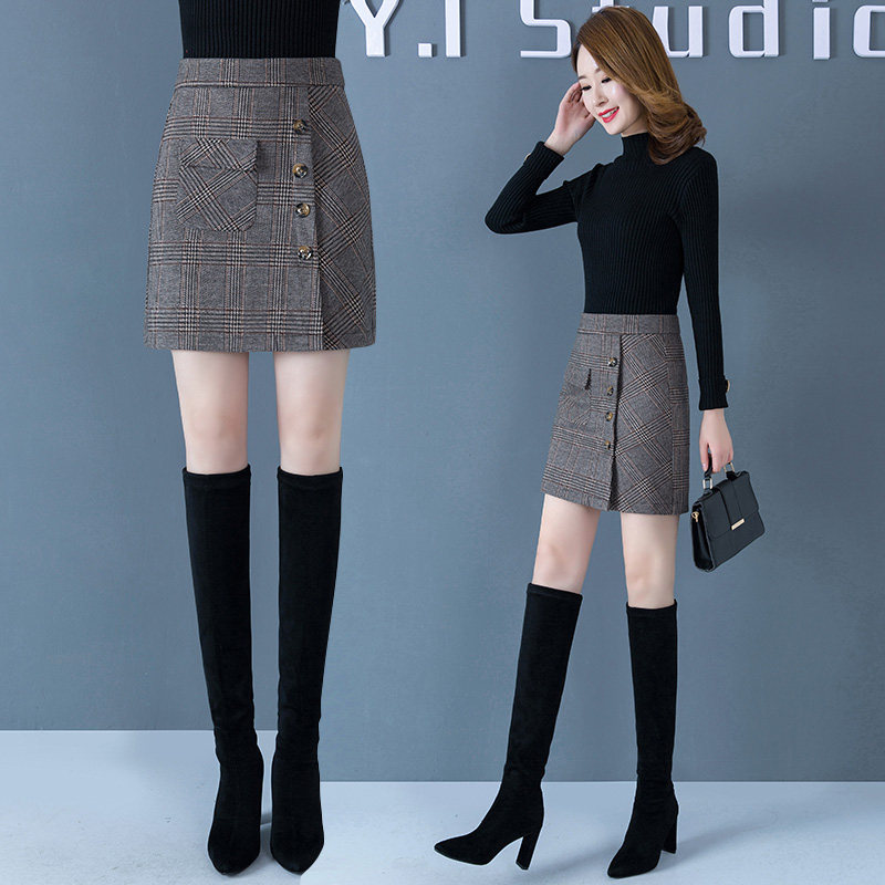 格子半身裙秋冬女毛呢短裙a字2020秋季新款裙子高腰冬裙格纹冬季