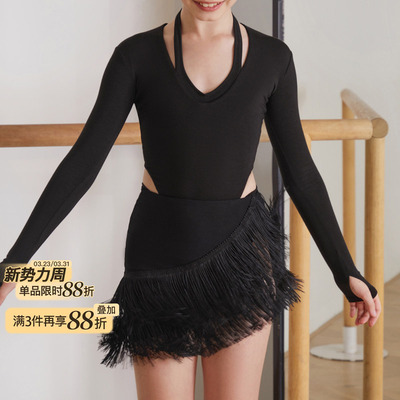 小小ZYM【&】半裙加密流苏开叉拉丁舞练功服女童百搭带底裤2412