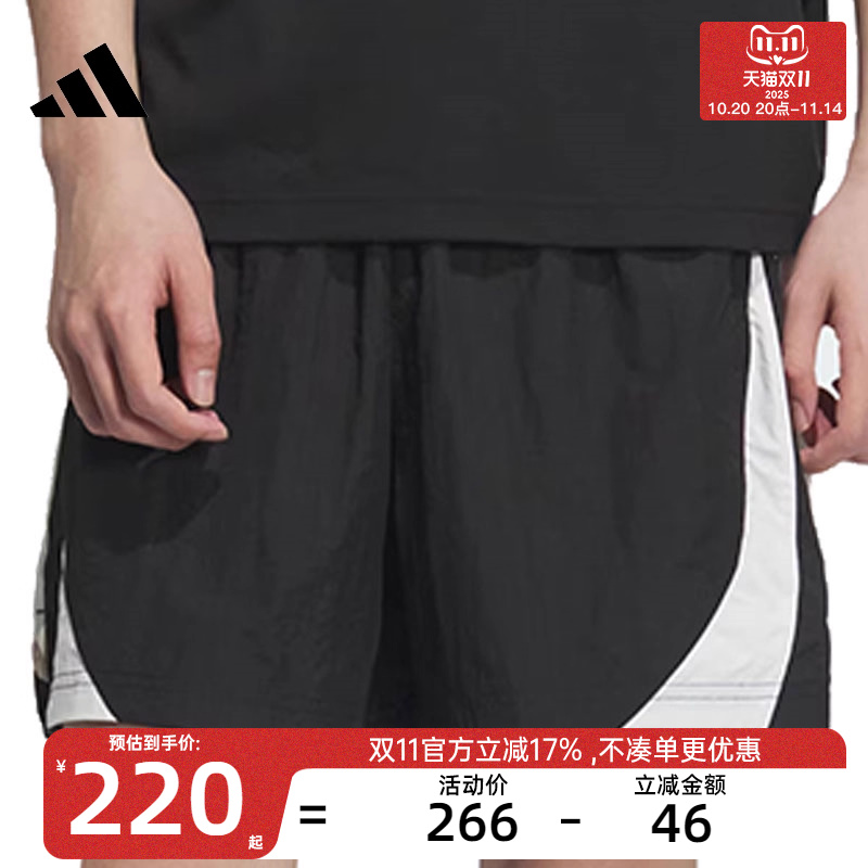 adidas阿迪达斯秋季男女黑白撞色篮球中裤运动休闲短裤锐力KE5908