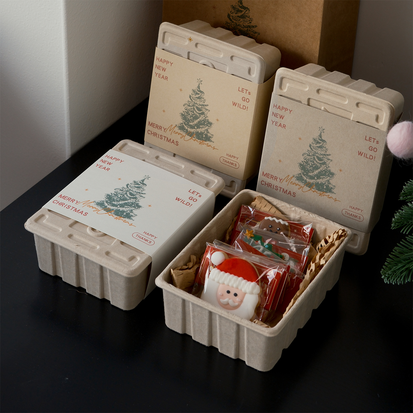 圣诞节环保可降解纸浆礼品盒化妆品手工皂包装盒伴手礼盒定制腰封