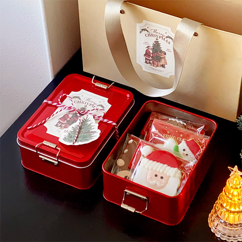 圣诞节红色礼品盒铁盒包装手工饼干礼物盒收纳盒伴手礼创意礼盒子