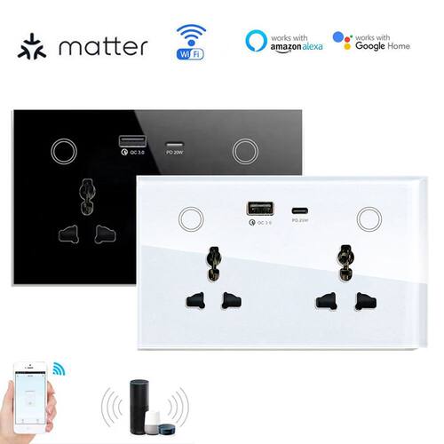 Matter  Wifi Smart Socket 147通用型智能16A墙壁双插座带Type-C