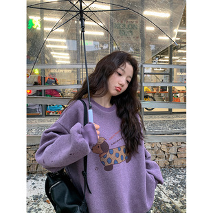 2804# 张贝贝ibell减龄童趣卡通印花加绒保暖圆领卫衣女冬