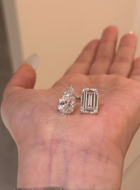 S925纯银双生石梨形水滴大方糖钻戒开口戒指小众设计轻奢欧美指环