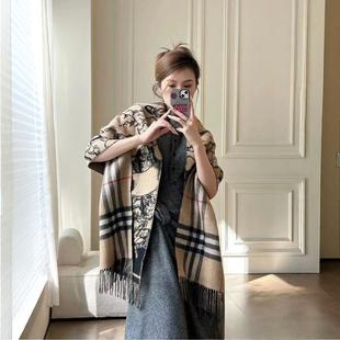 BBR！经典加厚格纹羊毛围巾女百搭双面羊毛披肩两用保暖秋冬季