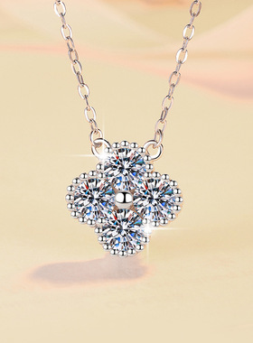 四叶草项链3m/4m/5m莫桑石吊坠轻奢老钱风s925纯银锁骨链批发跨境