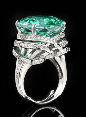 2025新款爆品珠宝铜底镀金仿真玫瑰切帕拉绿轻奢戒指女18mm批发