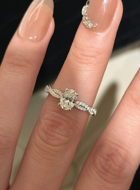 S925纯银旋转芭蕾螺旋椭圆鸽子蛋形扭纹钻戒女小众时尚高级感戒指