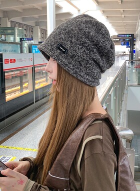 韩国东大门高级感针织堆堆帽女秋冬季加厚护耳保暖包头冷帽显脸小