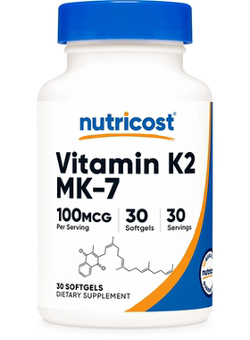 美国直邮Nutricost Vitamin K2 MK-7 维生素K2 软胶囊100mcg 30粒