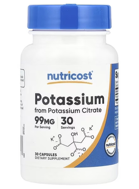 现货Nutricost Potassium Citrate柠檬酸钾 钾元素99毫克30粒胶囊