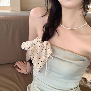 法式温发圈点结丝带大肠马尾女芭蕾风飘带柔波头绳发绳头饰