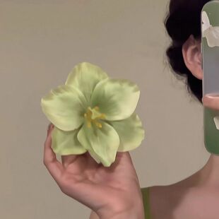 氛围感新款榆野绿郁金香发夹边夹发饰头饰唯美气质百搭海滩拍照