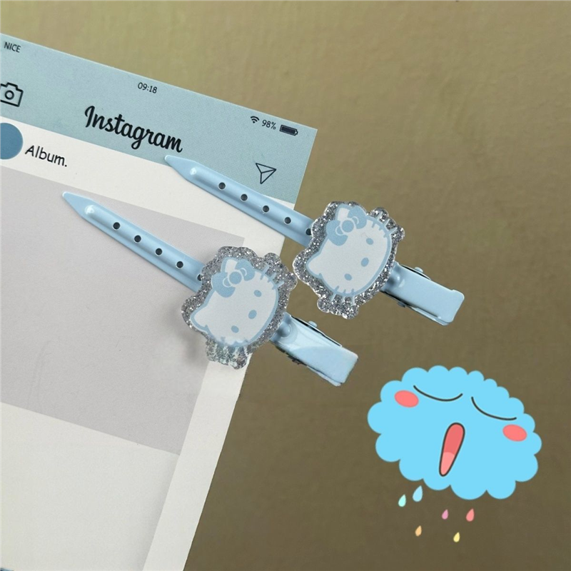 kT猫银红色蓝色细闪卡通发卡