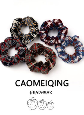 韩式头绳格纹大肠发圈iu同款雾霾秋冬学生简约发绳蓝色发饰女