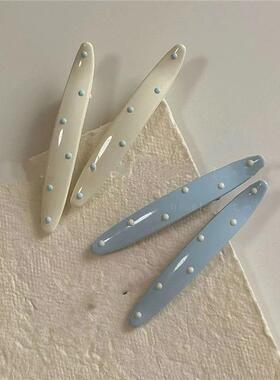 2025新款波点发夹蓝色奶白色百搭侧边夹撞色韩系可爱少女