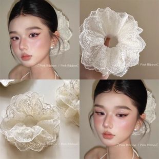 甜美蕾丝芭蕾少女法式 百搭气质女春夏新款 花边大肠发圈白色千金感