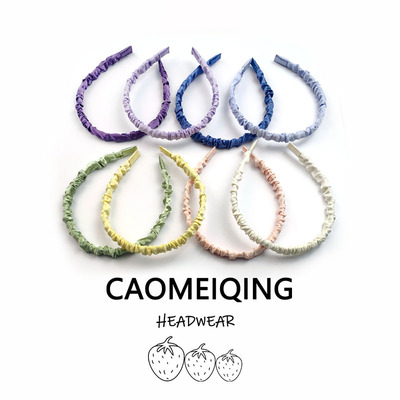 草莓青褶皱发箍ins马卡龙褶皱