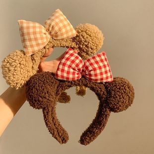 可爱结洗脸发饰耳朵毛绒发箍小熊束发发卡卡通棕色头箍新款