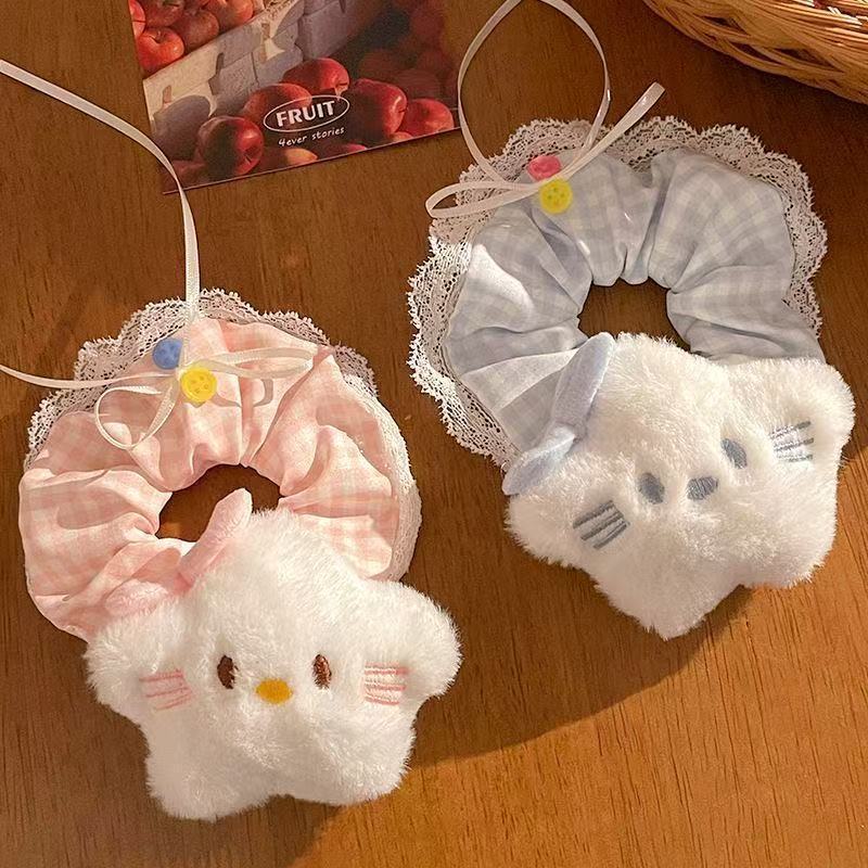 可爱格纹蕾丝大肠发圈少女心