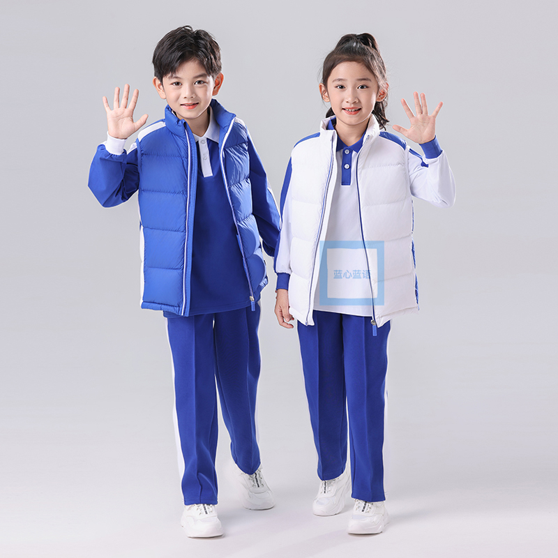 深圳校服運(yùn)動(dòng)服輕防風(fēng)小學(xué)生男女冬季保暖馬甲羽絨服抗寒白鴨絨