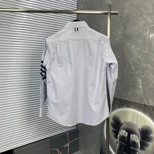 素 细条纹元 手臂深藏蓝 四条杠 2025新款 牛津纯棉衬衫 天蓝色